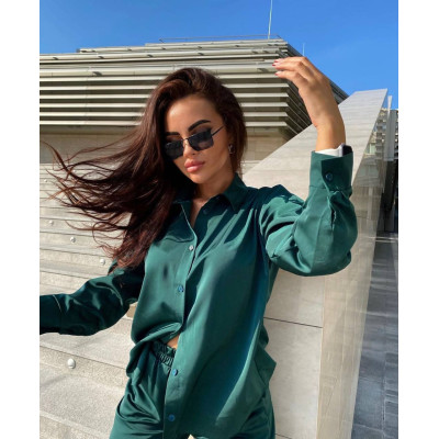 6220-1079 SilkWave Oversize — легкий шовковий костюм з Туреччини у 11 кольорах (чорний, темно-зелений, шоколад, капучино, світлий беж, блакитний, темно-синій, малина, електрик, графіт, молочний)