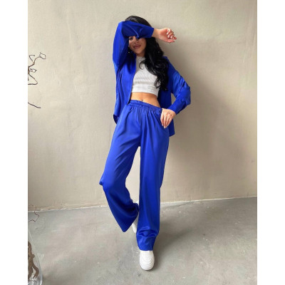 6220-1079 SilkWave Oversize — легкий шовковий костюм з Туреччини у 11 кольорах (чорний, темно-зелений, шоколад, капучино, світлий беж, блакитний, темно-синій, малина, електрик, графіт, молочний)