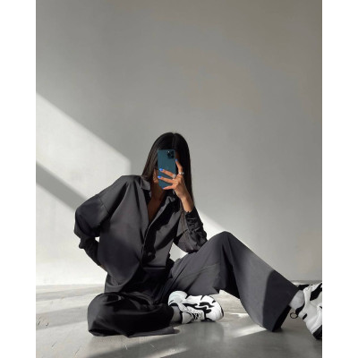 6220-1079 SilkWave Oversize — легкий шовковий костюм з Туреччини у 11 кольорах (чорний, темно-зелений, шоколад, капучино, світлий беж, блакитний, темно-синій, малина, електрик, графіт, молочний)