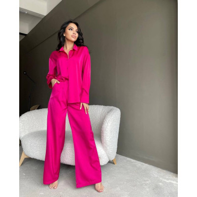 6220-1079 SilkWave Oversize — легкий шовковий костюм з Туреччини у 11 кольорах (чорний, темно-зелений, шоколад, капучино, світлий беж, блакитний, темно-синій, малина, електрик, графіт, молочний)