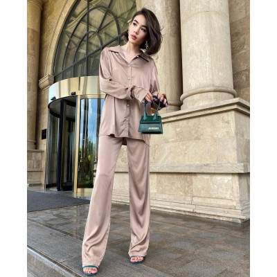 6220-1079 SilkWave Oversize — легкий шовковий костюм з Туреччини у 11 кольорах (чорний, темно-зелений, шоколад, капучино, світлий беж, блакитний, темно-синій, малина, електрик, графіт, молочний)