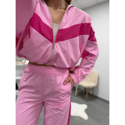 Двокольоровий oversize костюм із плащівки TrioContrast — червоний/чорний/беж, Мод.1460-6220