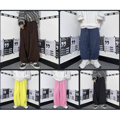 Вельветові oversize штани VelvetVibe з затяжками та кишенями — модель 6220-1856 (барбі, шоколад, синій, чорний, молочний, лімон)