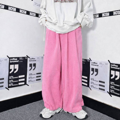 Вельветові oversize штани VelvetVibe з затяжками та кишенями — модель 6220-1856 (барбі, шоколад, синій, чорний, молочний, лімон)