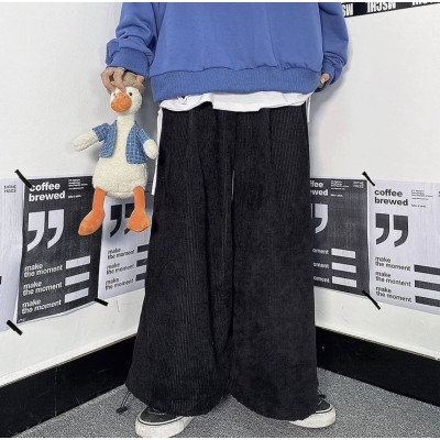 Вельветові oversize штани VelvetVibe з затяжками та кишенями — модель 6220-1856 (барбі, шоколад, синій, чорний, молочний, лімон)