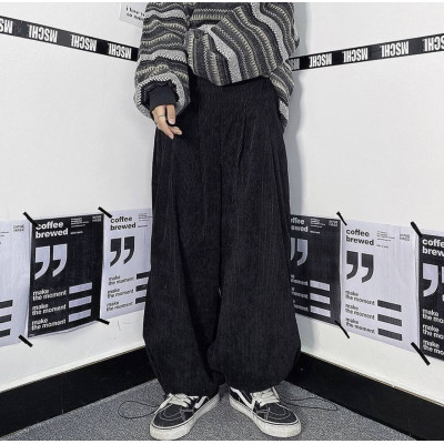 Вельветові oversize штани VelvetVibe з затяжками та кишенями — модель 6220-1856 (барбі, шоколад, синій, чорний, молочний, лімон)