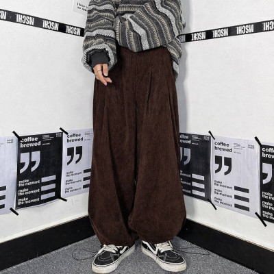 Вельветові oversize штани VelvetVibe з затяжками та кишенями — модель 6220-1856 (барбі, шоколад, синій, чорний, молочний, лімон)