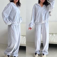 Преміальний велюровий oversize костюм 6220-1520 VelurVibe із зіп-худі з подвійним капюшоном та вільними штанами на фіксаторах (меланж/чорний/шоколад)