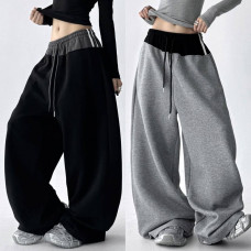 Штани oversize UrbanFlow двохнитка із затяжками внизу, чорні/сірі 6220-1883