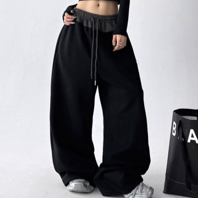 Штани oversize UrbanFlow двохнитка з затяжками внизу, чорні/сірі — модель 6220-1883