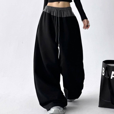 Штани oversize UrbanFlow двохнитка з затяжками внизу, чорні/сірі — модель 6220-1883