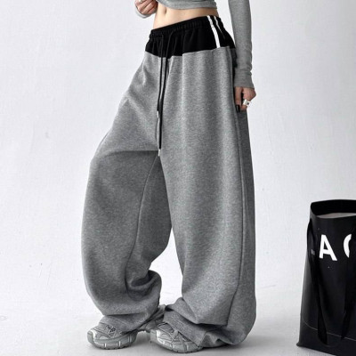 Штани oversize UrbanFlow двохнитка з затяжками внизу, чорні/сірі — модель 6220-1883
