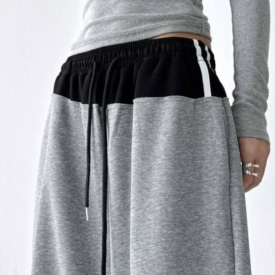 Штани oversize UrbanFlow двохнитка з затяжками внизу, чорні/сірі — модель 6220-1883