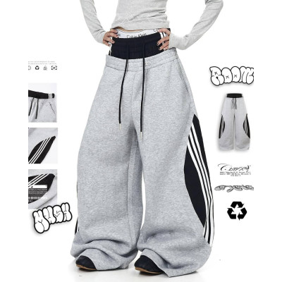 UrbanFlow 6220-1881 oversize штани з двохнитки на затяжках (чорно-сірі)