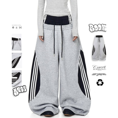 UrbanFlow 6220-1881 oversize штани з двохнитки на затяжках (чорно-сірі)