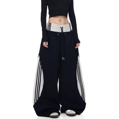 UrbanFlow 6220-1881 oversize штани з двохнитки на затяжках (чорно-сірі)