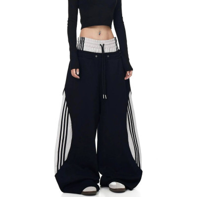 UrbanFlow 6220-1881 oversize штани з двохнитки на затяжках (чорно-сірі)