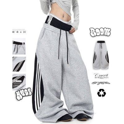 UrbanFlow 6220-1881 oversize штани з двохнитки на затяжках (чорно-сірі)