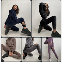 Велюровий костюм на весну Velour Spring Mood 6260-835 в кольорах чорний/капучино/бордо/сірий/темно-синій/фісташка/фрез