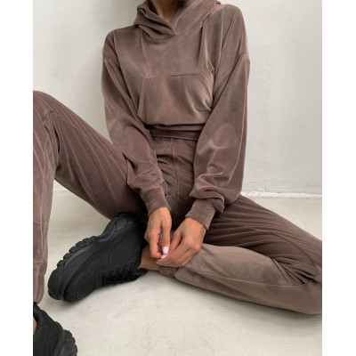 VelourSport SpringMood 6260-835 — преміум велюровий весняний костюм (чорний, капучино, бордо, сірий, темно-синій, фісташка, фрез)