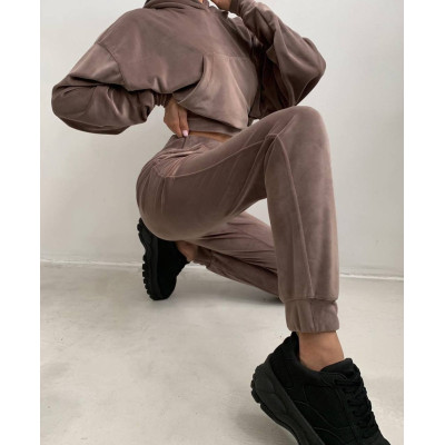 VelourSport SpringMood 6260-835 — преміум велюровий весняний костюм (чорний, капучино, бордо, сірий, темно-синій, фісташка, фрез)