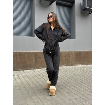 VelurSport RainbowZip 6260-1121 — велюровий костюм на щодень: худі на блискавці та джогери (чорний, беж, блакитний, фрез, барбі, темно-зелений, шоколад)