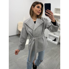 Весняний вкорочений тренч-плащ з кашеміру на підкладці TrenchCashmere 6260-4287, з поясом і боковими кишенями (сірий/охра-терракот)