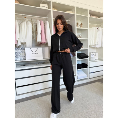 Весняний костюм двунитка «Куліска Fit» — вкорочене худі та штани high waist (рожевий/чорний/меланж/шоколад), арт. 1493-0782