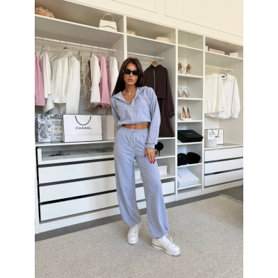 Весняний костюм двунитка «Куліска Fit» — вкорочене худі та штани high waist (рожевий/чорний/меланж/шоколад), арт. 1493-0782