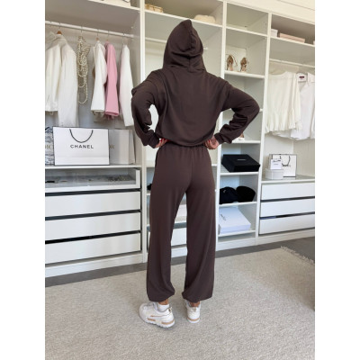 Весняний костюм двунитка «Куліска Fit» — вкорочене худі та штани high waist (рожевий/чорний/меланж/шоколад), арт. 1493-0782