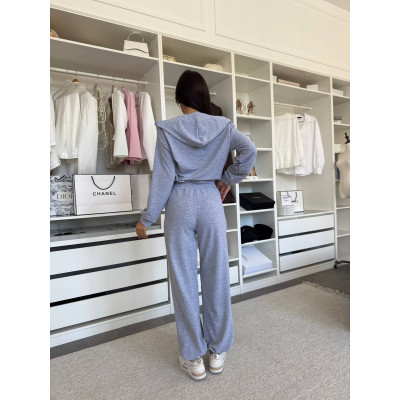 Весняний костюм двунитка «Куліска Fit» — вкорочене худі та штани high waist (рожевий/чорний/меланж/шоколад), арт. 1493-0782