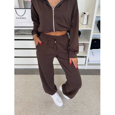 Весняний костюм двунитка «Куліска Fit» — вкорочене худі та штани high waist (рожевий/чорний/меланж/шоколад), арт. 1493-0782