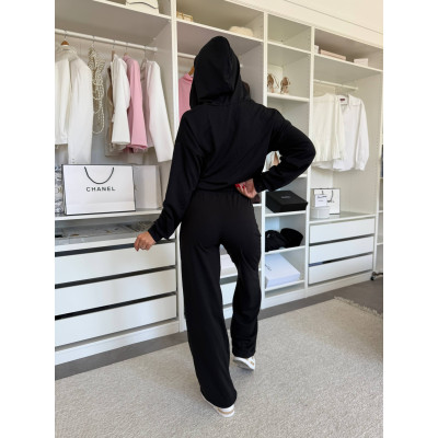 Весняний костюм двунитка «Куліска Fit» — вкорочене худі та штани high waist (рожевий/чорний/меланж/шоколад), арт. 1493-0782