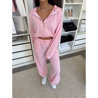 Весняний костюм двунитка «Куліска Fit» — вкорочене худі та штани high waist (рожевий/чорний/меланж/шоколад), арт. 1493-0782