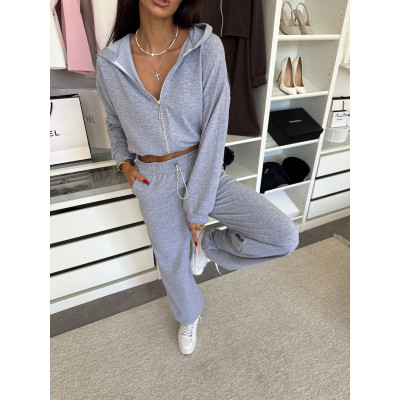 Весняний костюм двунитка «Куліска Fit» — вкорочене худі та штани high waist (рожевий/чорний/меланж/шоколад), арт. 1493-0782