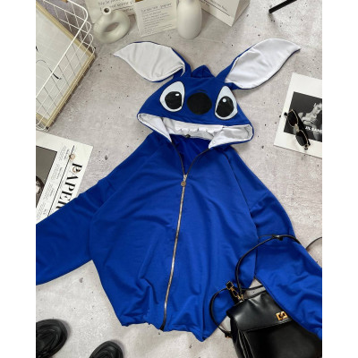 ZipHug Stitch Ears 1530-218 — оверсайз зіп‑худі на блискавці з двухнитки люкс, колір електрик
