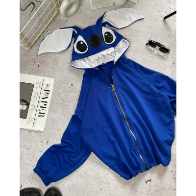 ZipHug Stitch Ears 1530-218 — оверсайз зіп‑худі на блискавці з двухнитки люкс, колір електрик