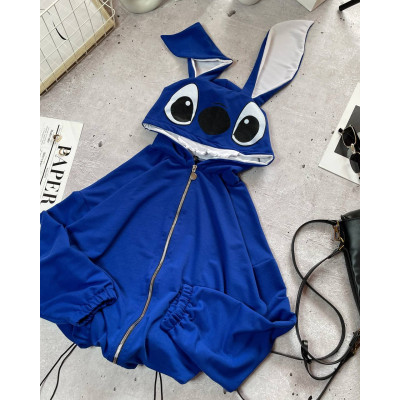 ZipHug Stitch Ears 1530-218 — оверсайз зіп‑худі на блискавці з двухнитки люкс, колір електрик
