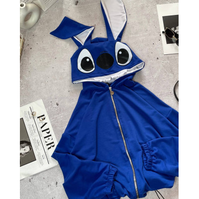 ZipHug Stitch Ears 1530-218 — оверсайз зіп‑худі на блискавці з двухнитки люкс, колір електрик