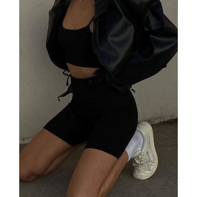 VelvetDive Milk•Black•Beige 824-1325 — вело-міnі велосипедки з щільного крепдайвінгу (Туреччина)