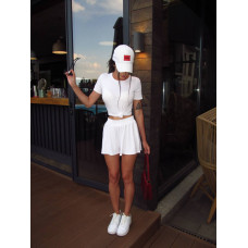 Літній віскозний сет (топ Skims + шорти high waist) 824-1644 кольори: чорний/барбі/шоколад/білий/сірий
