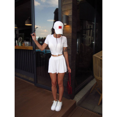 Літній віскозний сет Skims: топ + high waist шорти 824-1644 (чорний/барбі/шоколад/білий/сірий)