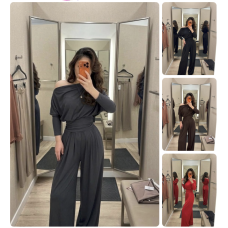 М’який віскозний костюм-двійка Turkish Viscose 817-327 у кольорах чорний, шоколад і червоний, комфортний оверсайз на щодень