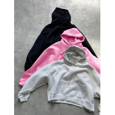 Кроп-худі Oversize StreetMuse 824-1464 з турецької двохнитки, подвійний капюшон, кольори чорний барбі меланж