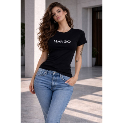 Футболка MANGO з накатом — стильна жіноча бавовняна футболка з принтом для щоденного образу