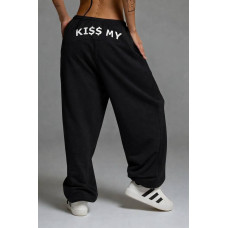 Штани Oversize Comfort Kiss My з двохнитки 1550-4267 у кольорах чорний, меланж та шоколад із резинкою на талії й манжетами-низ на резинці