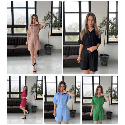 Лляний комбінезон SoftLinen 1550-6208 — легкий і неймовірно приємний на дотик у кольорах синій, зелений, мокко, білий, чорний, блакитний, рожевий для щодня та особливих подій