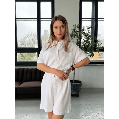 Лляний комбінезон SoftLinen 1550-6208 — легкий і неймовірно приємний на дотик у кольорах синій, зелений, мокко, білий, чорний, блакитний, рожевий для щодня та особливих подій