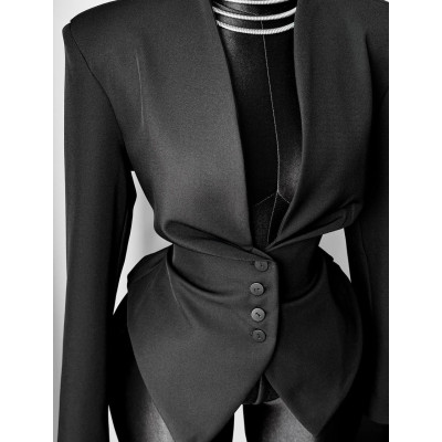 Піджак-на-зав’язках з плічиками з костюмної тканини Milk Black 4959-582 — молочно‑чорний, з поясом для регулювання посадки