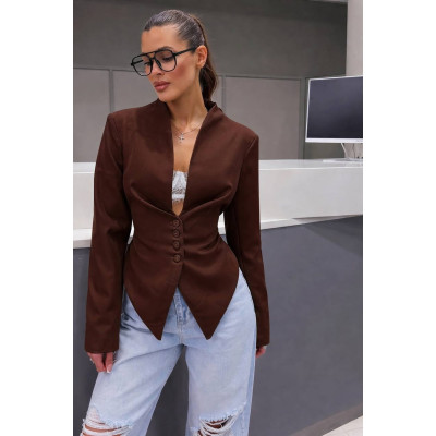 Піджак-на-зав’язках з плічиками з костюмної тканини Milk Black 4959-582 — молочно‑чорний, з поясом для регулювання посадки